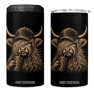 Highland Cow Funny Cute Coffee Lover Graphic 4 in 1 Can Cooler Tumbler