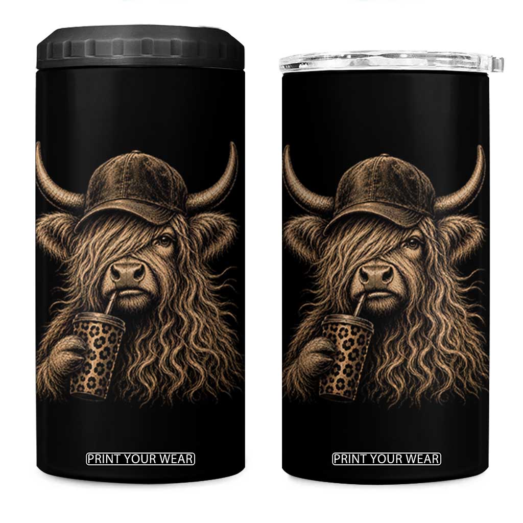 Highland Cow Funny Cute Coffee Lover Graphic 4 in 1 Can Cooler Tumbler TS10 One Size: 16 oz Black Print Your Wear