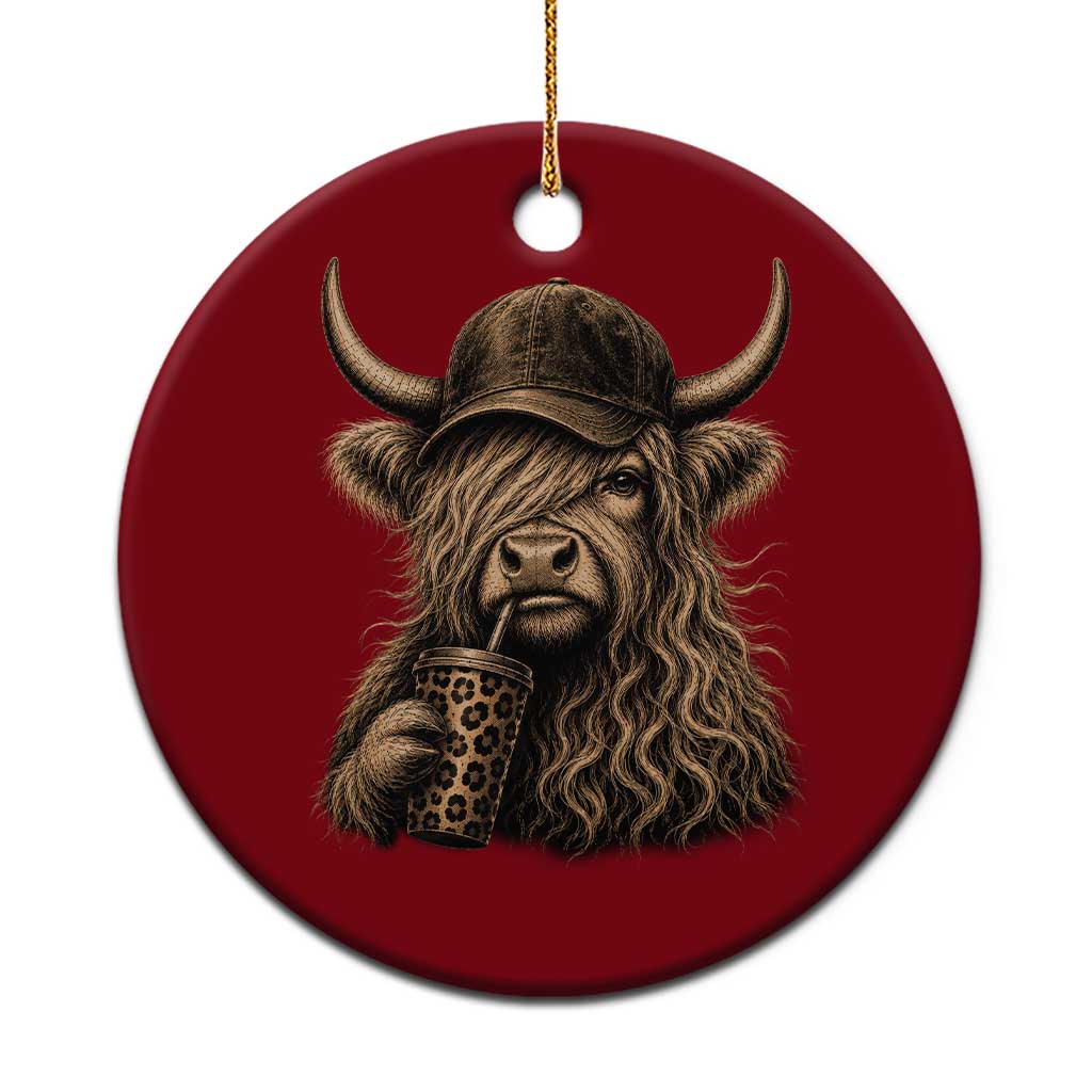 Highland Cow Funny Cute Coffee Lover Graphic Ceramic Ornament TS10 1pc Red Print Your Wear