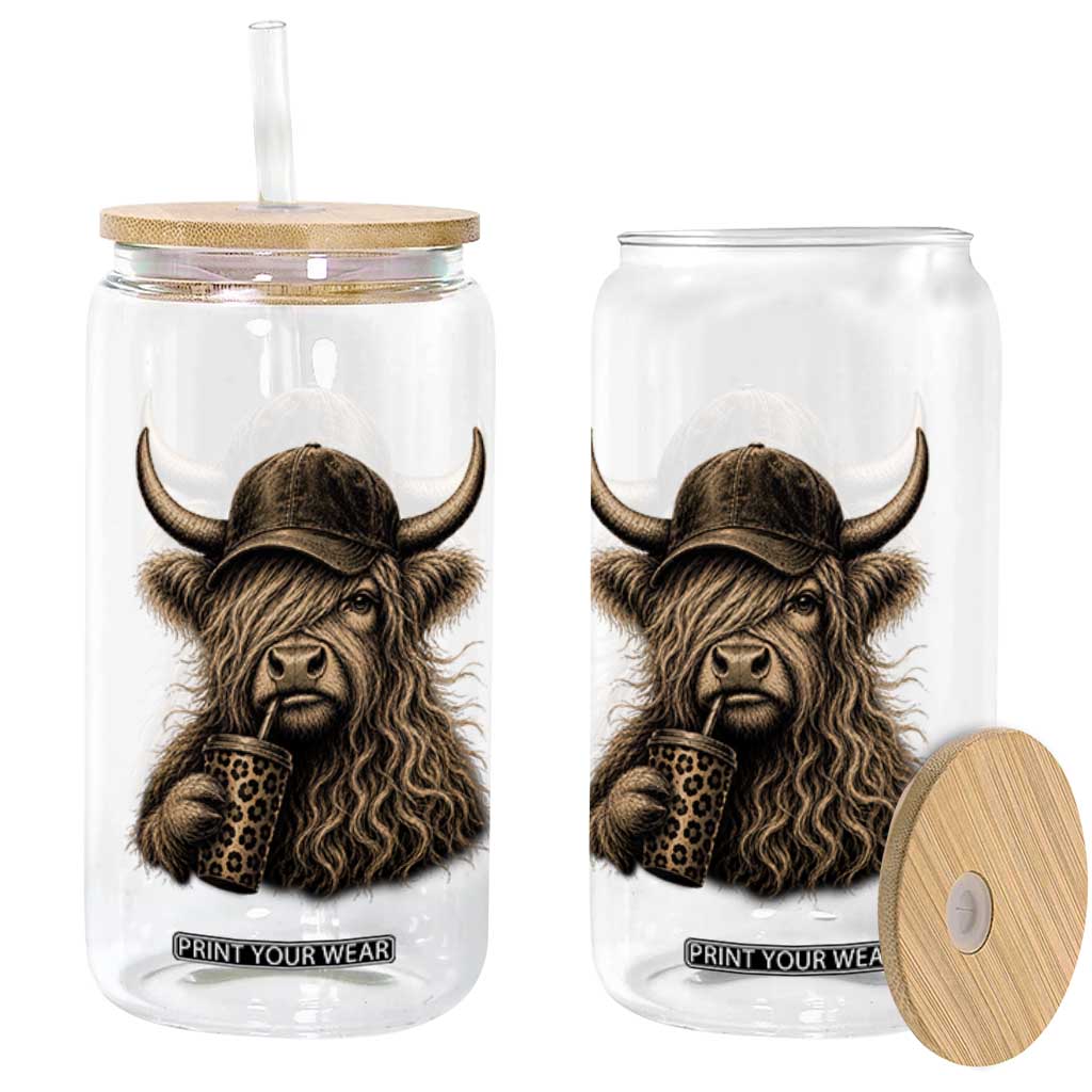 Highland Cow Funny Cute Coffee Lover Graphic Glass Can