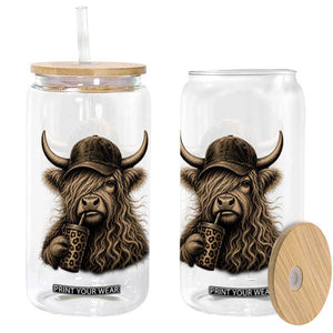 Highland Cow Funny Cute Coffee Lover Graphic Glass Can