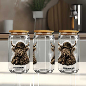 Highland Cow Funny Cute Coffee Lover Graphic Glass Can