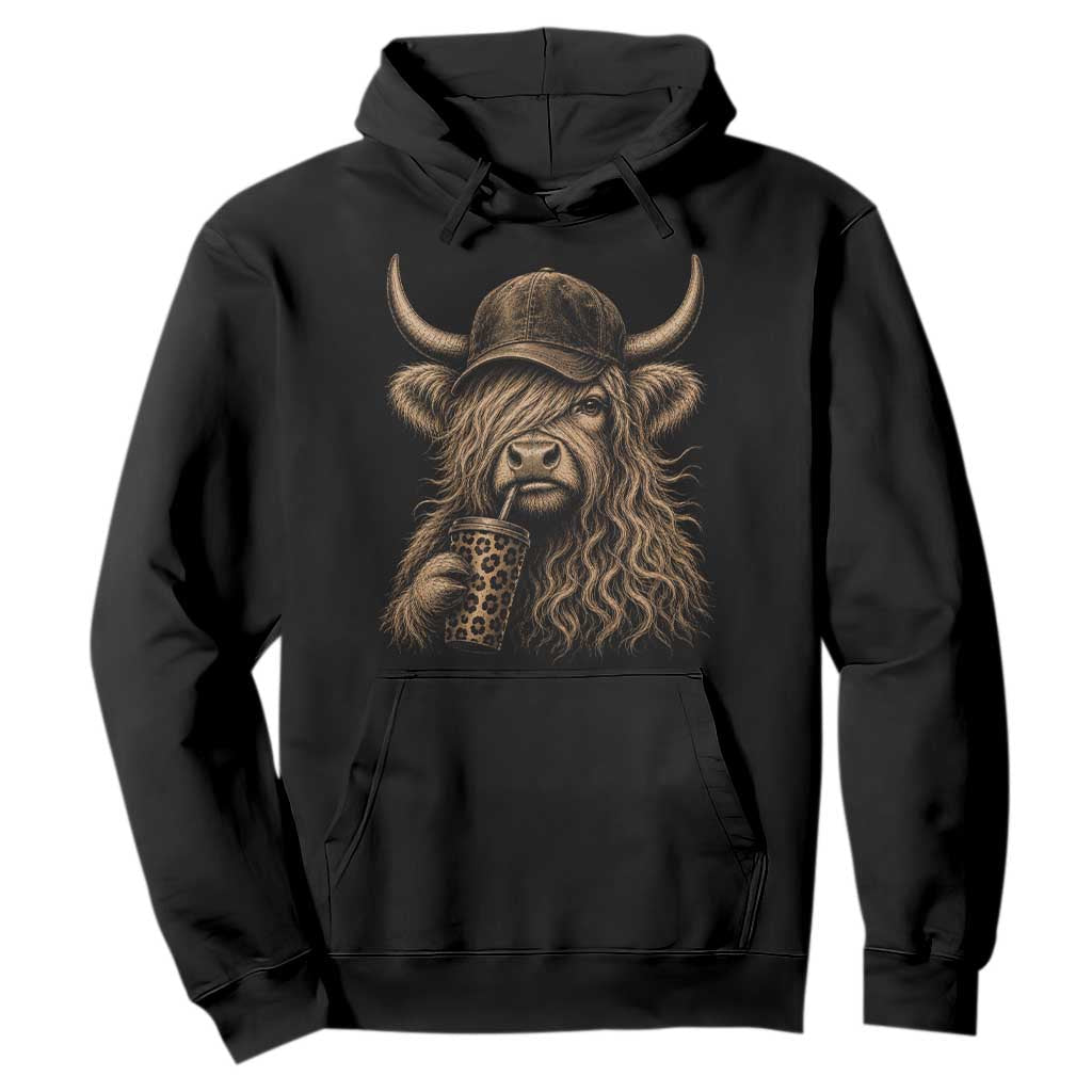 Highland Cow Funny Cute Coffee Lover Graphic Hoodie TS10 Black Print Your Wear