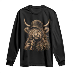 Highland Cow Funny Cute Coffee Lover Graphic Long Sleeve Shirt