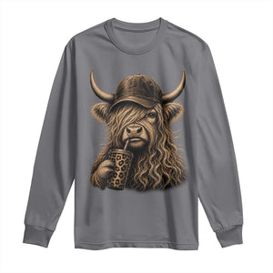 Highland Cow Funny Cute Coffee Lover Graphic Long Sleeve Shirt