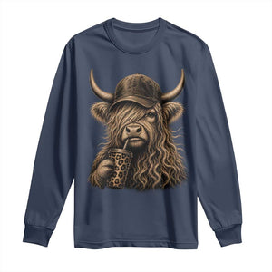 Highland Cow Funny Cute Coffee Lover Graphic Long Sleeve Shirt