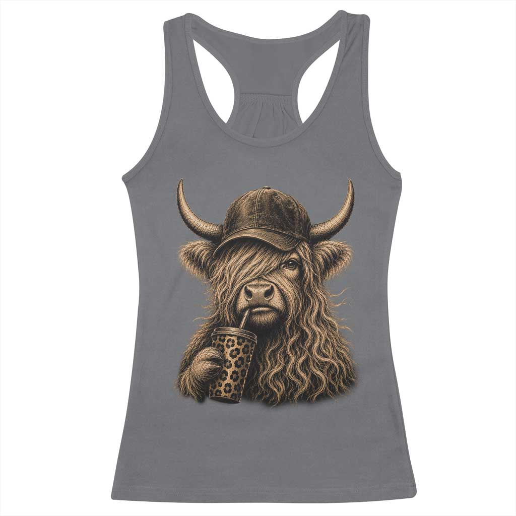 Highland Cow Funny Cute Coffee Lover Graphic Racerback Tank Top