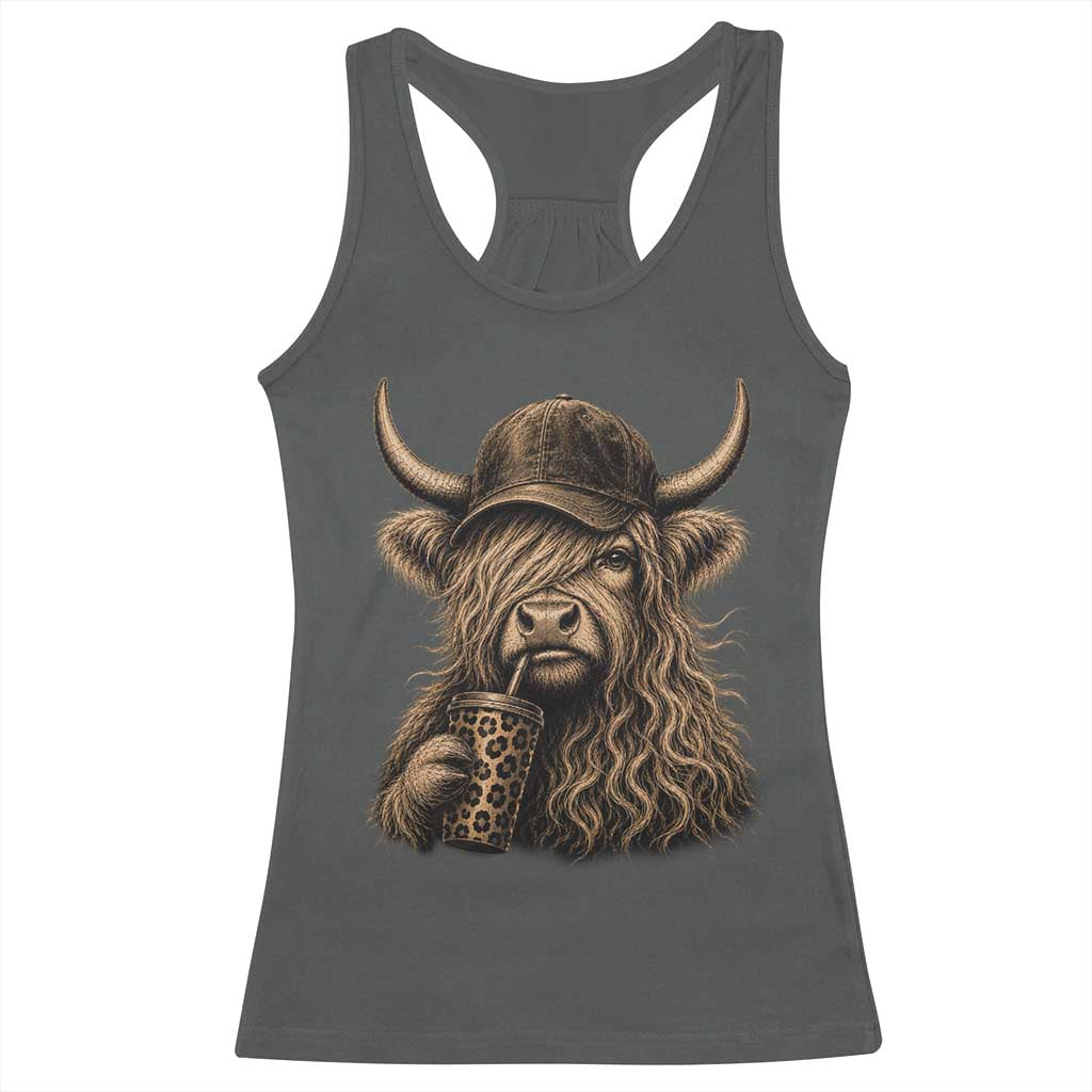 Highland Cow Funny Cute Coffee Lover Graphic Racerback Tank Top