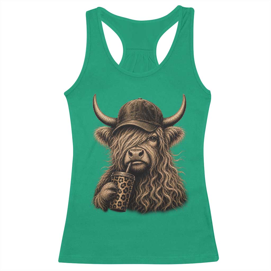 Highland Cow Funny Cute Coffee Lover Graphic Racerback Tank Top