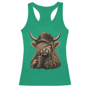 Highland Cow Funny Cute Coffee Lover Graphic Racerback Tank Top
