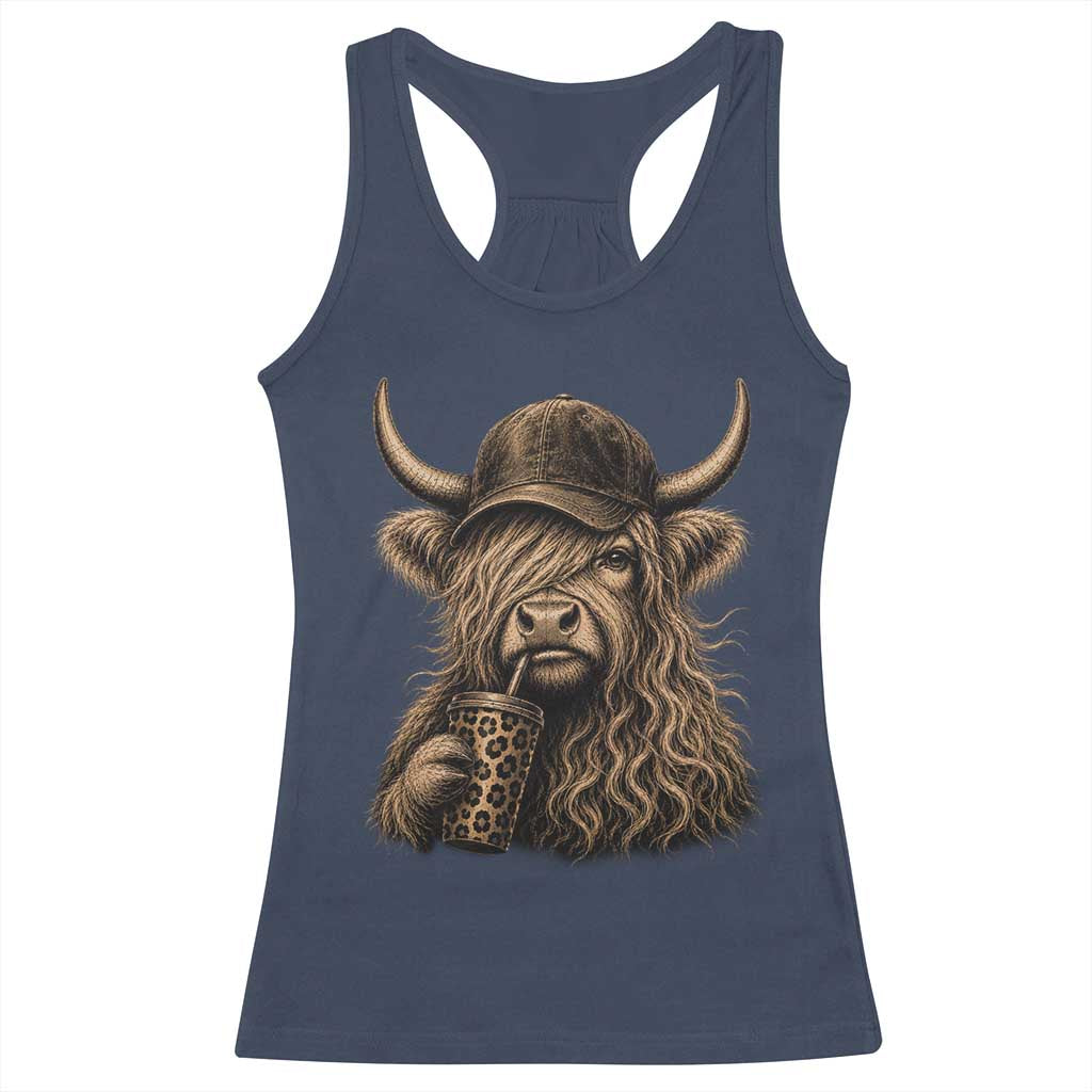 Highland Cow Funny Cute Coffee Lover Graphic Racerback Tank Top