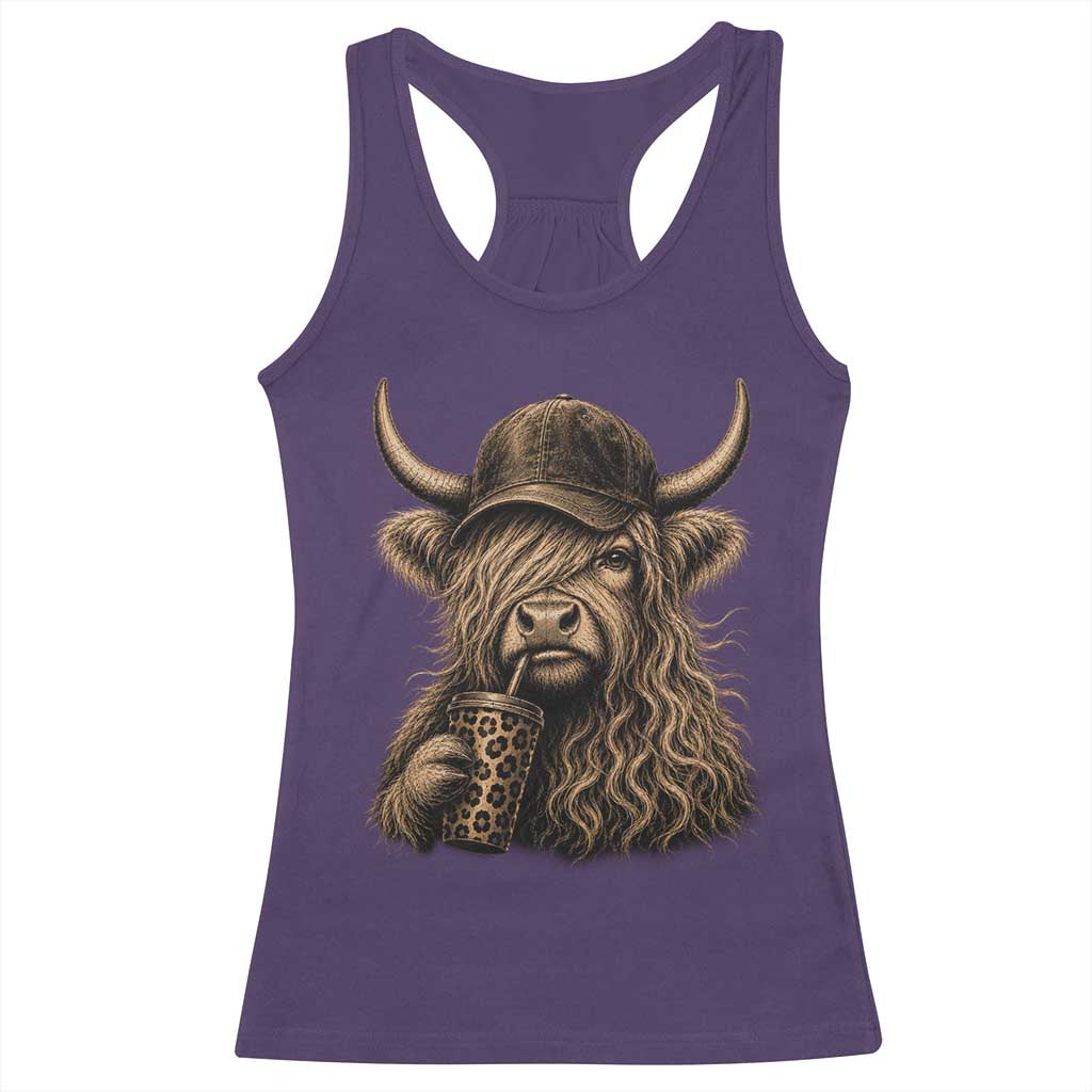 Highland Cow Funny Cute Coffee Lover Graphic Racerback Tank Top