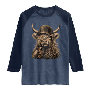 Highland Cow Funny Cute Coffee Lover Graphic Raglan Shirt