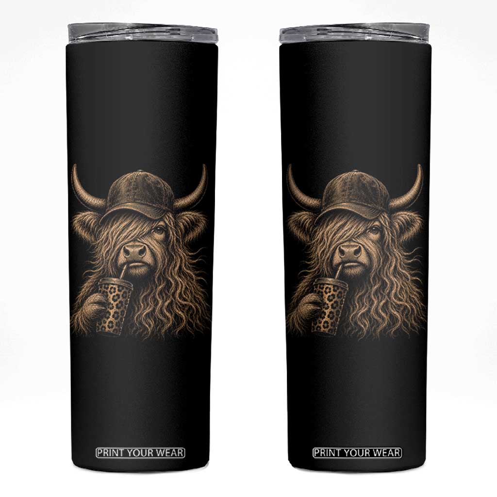 Highland Cow Funny Cute Coffee Lover Graphic Skinny Tumbler TS10 Black Print Your Wear