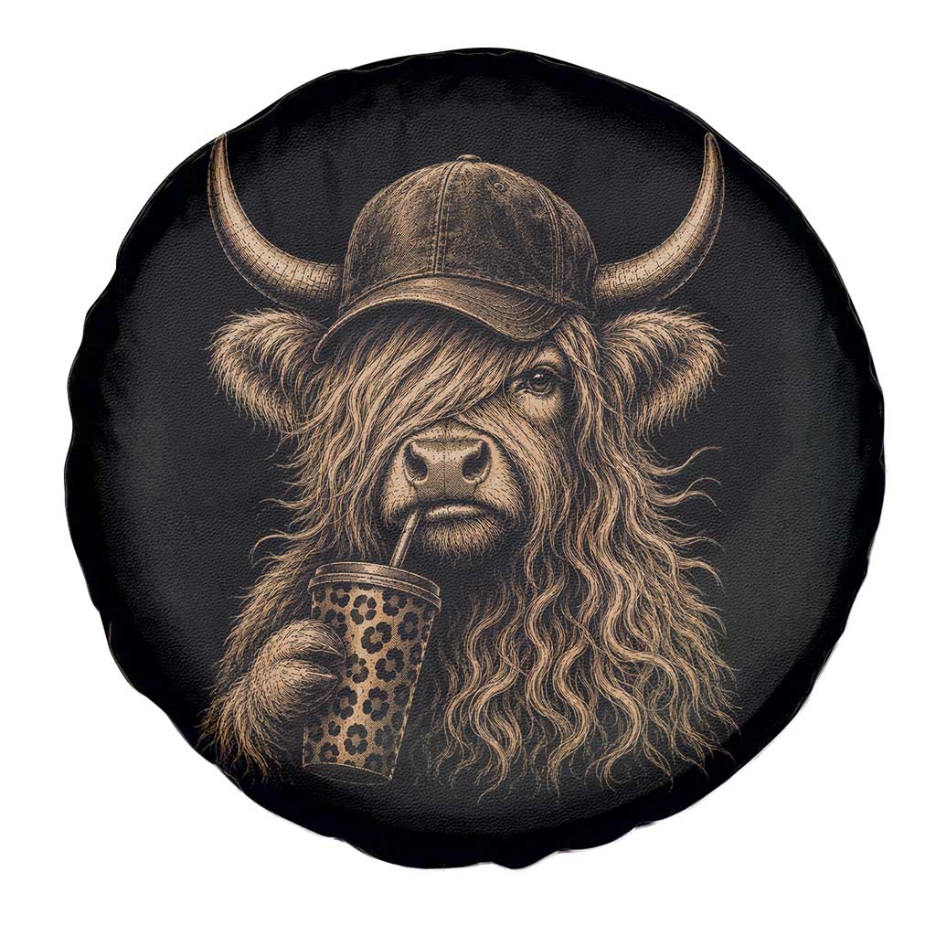Highland Cow Funny Cute Coffee Lover Graphic Spare Tire Cover