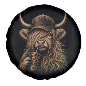 Highland Cow Funny Cute Coffee Lover Graphic Spare Tire Cover