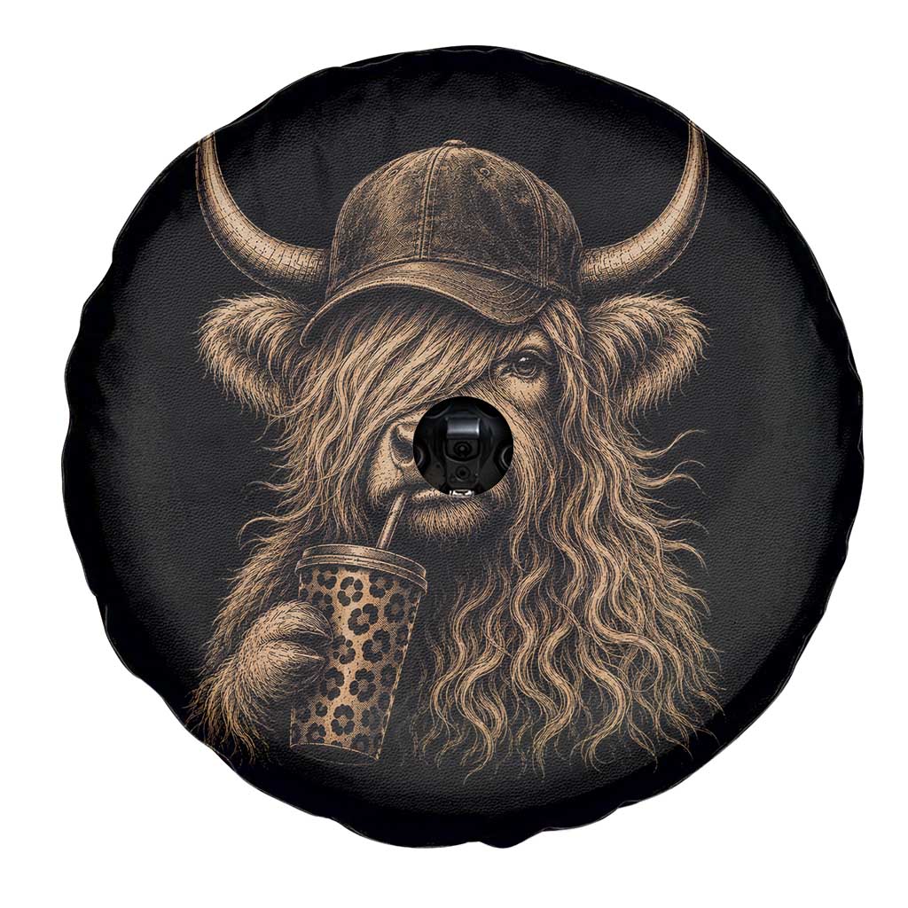 Highland Cow Funny Cute Coffee Lover Graphic Spare Tire Cover