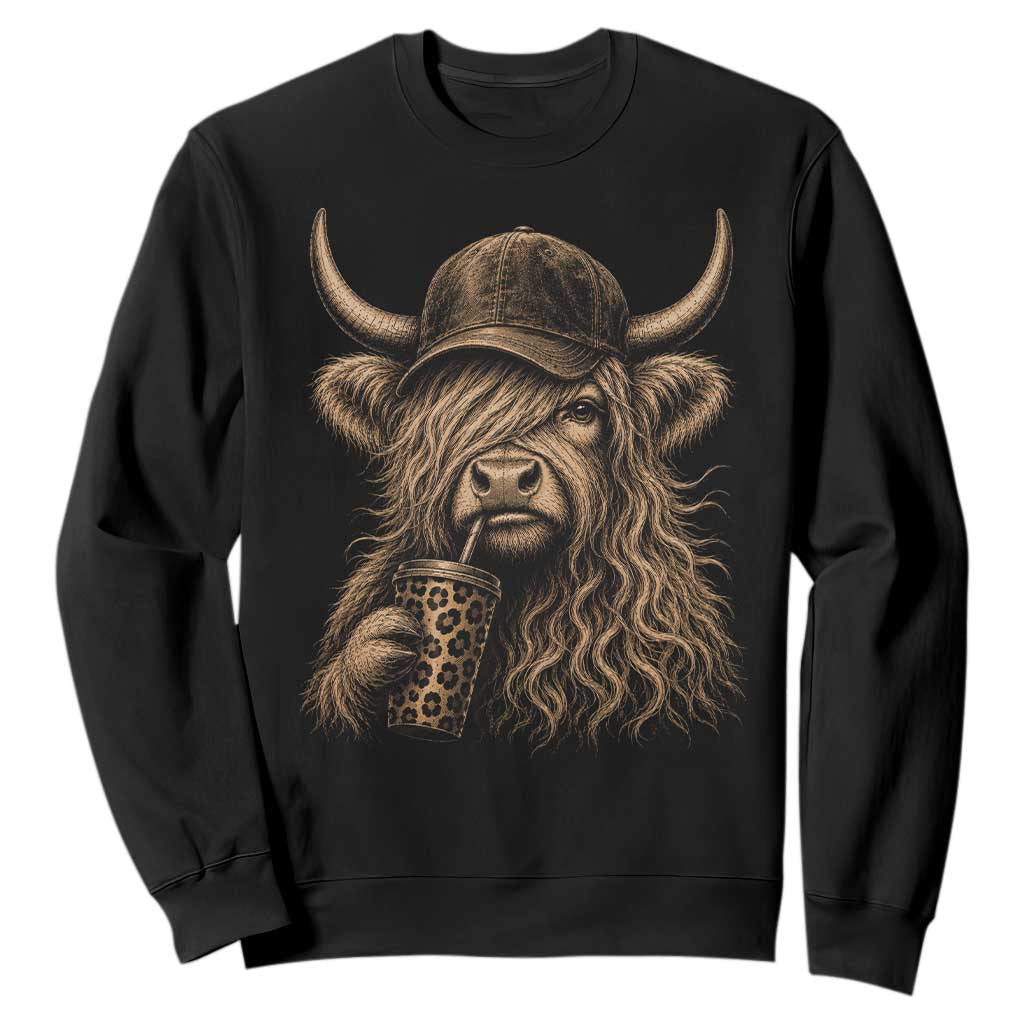 Highland Cow Funny Cute Coffee Lover Graphic Sweatshirt