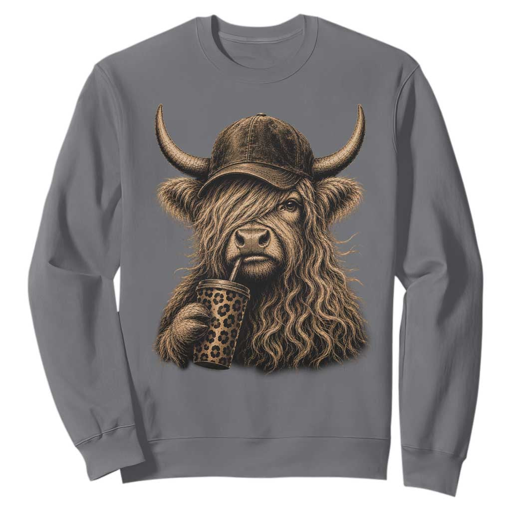 Highland Cow Funny Cute Coffee Lover Graphic Sweatshirt
