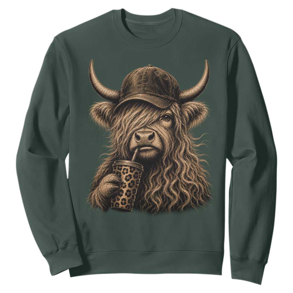 Highland Cow Funny Cute Coffee Lover Graphic Sweatshirt
