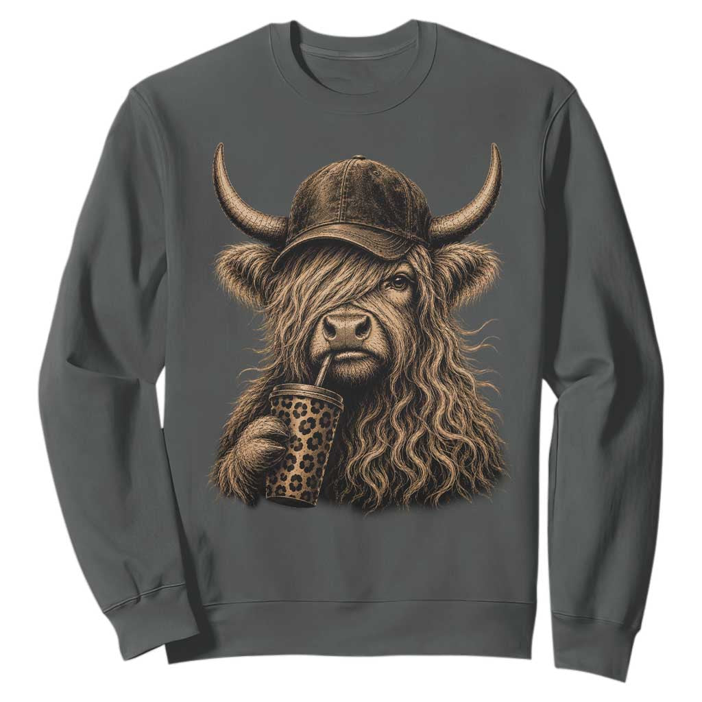 Highland Cow Funny Cute Coffee Lover Graphic Sweatshirt