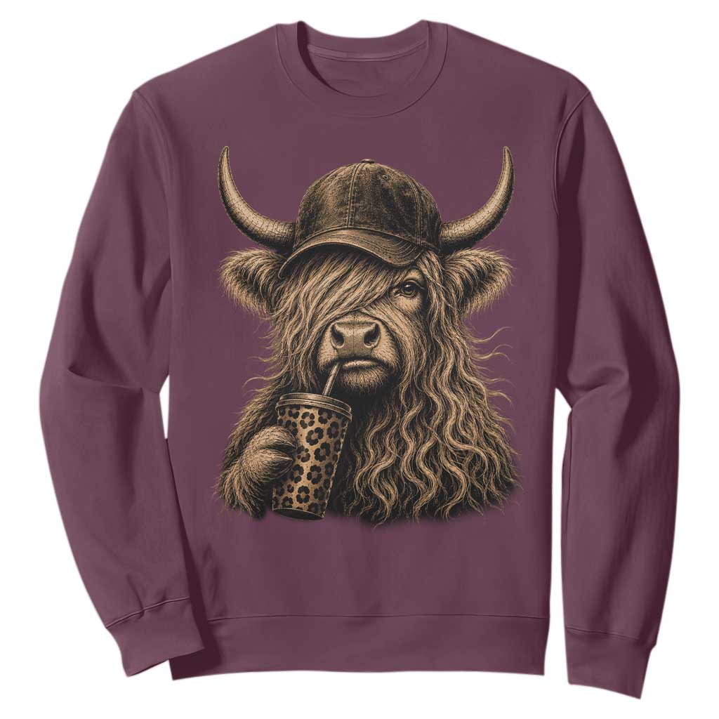 Highland Cow Funny Cute Coffee Lover Graphic Sweatshirt
