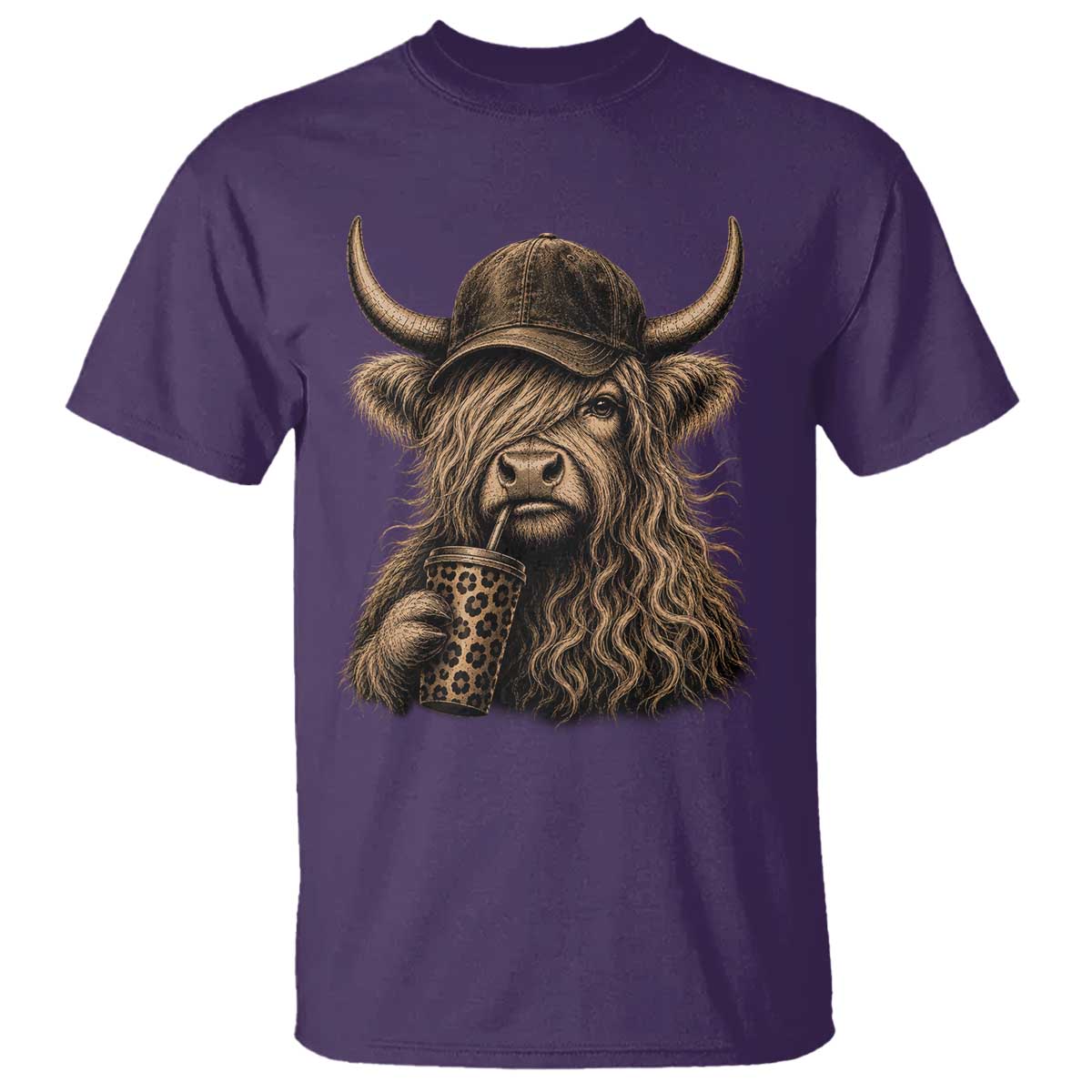 Highland Cow Funny Cute Coffee Lover Graphic T Shirt TS10 Purple Print Your Wear