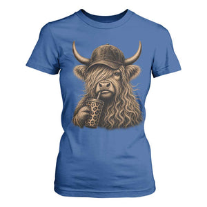 Highland Cow Funny Cute Coffee Lover Graphic T Shirt For Women