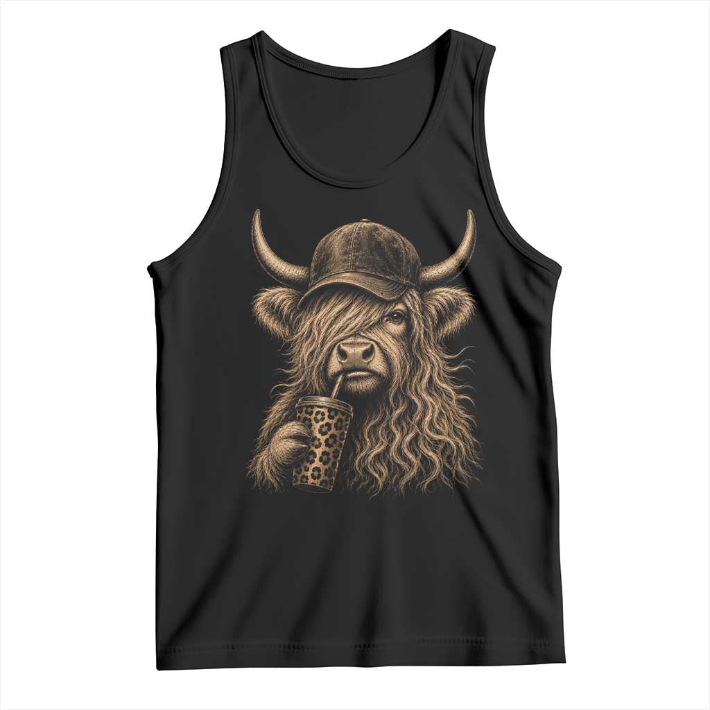 Highland Cow Funny Cute Coffee Lover Graphic Tank Top TS10 Black Print Your Wear