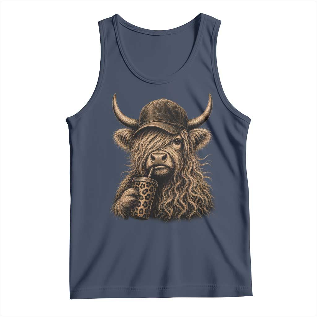 Highland Cow Funny Cute Coffee Lover Graphic Tank Top