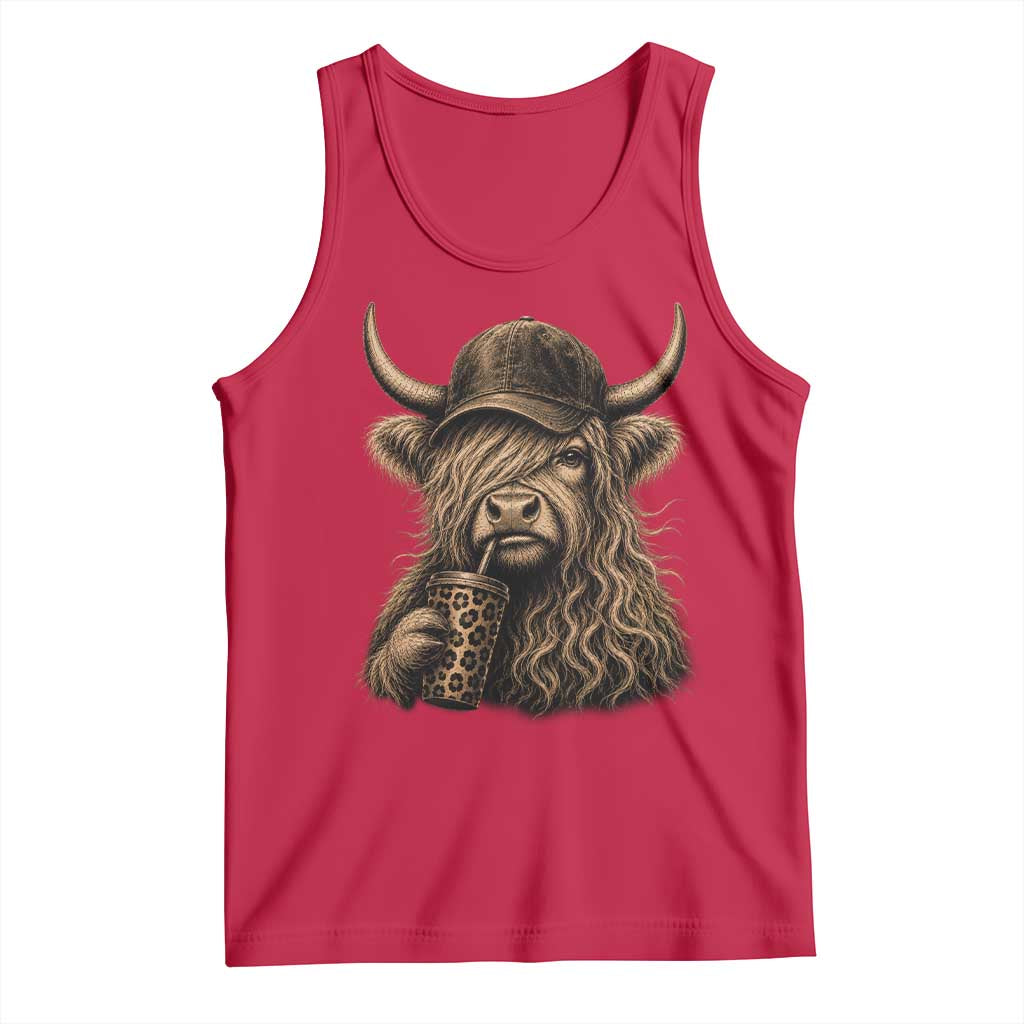 Highland Cow Funny Cute Coffee Lover Graphic Tank Top