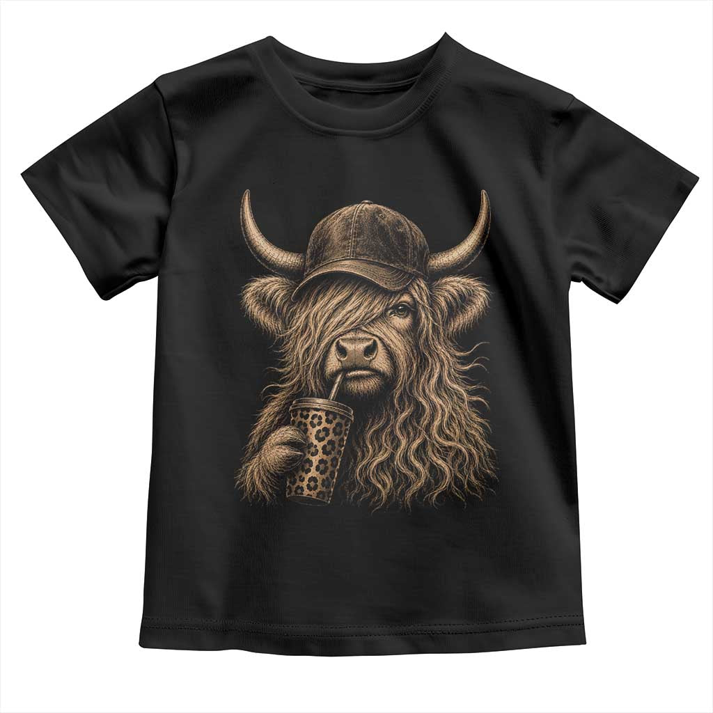 Highland Cow Funny Cute Coffee Lover Graphic Toddler T Shirt TS10 Black Print Your Wear