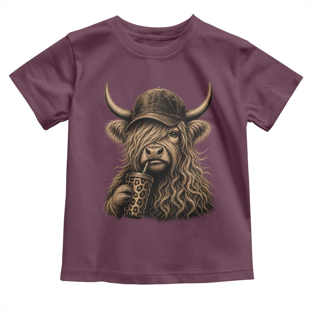 Highland Cow Funny Cute Coffee Lover Graphic Toddler T Shirt