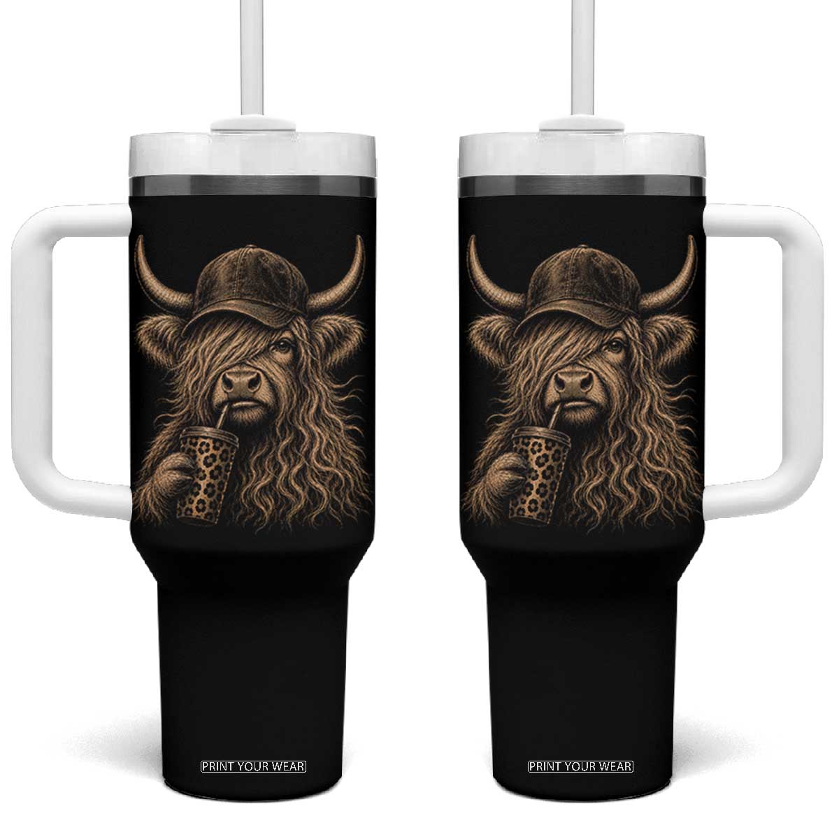 Highland Cow Funny Cute Coffee Lover Graphic Tumbler With Handle