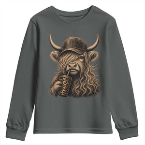 Highland Cow Funny Cute Coffee Lover Graphic Youth Sweatshirt