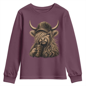 Highland Cow Funny Cute Coffee Lover Graphic Youth Sweatshirt