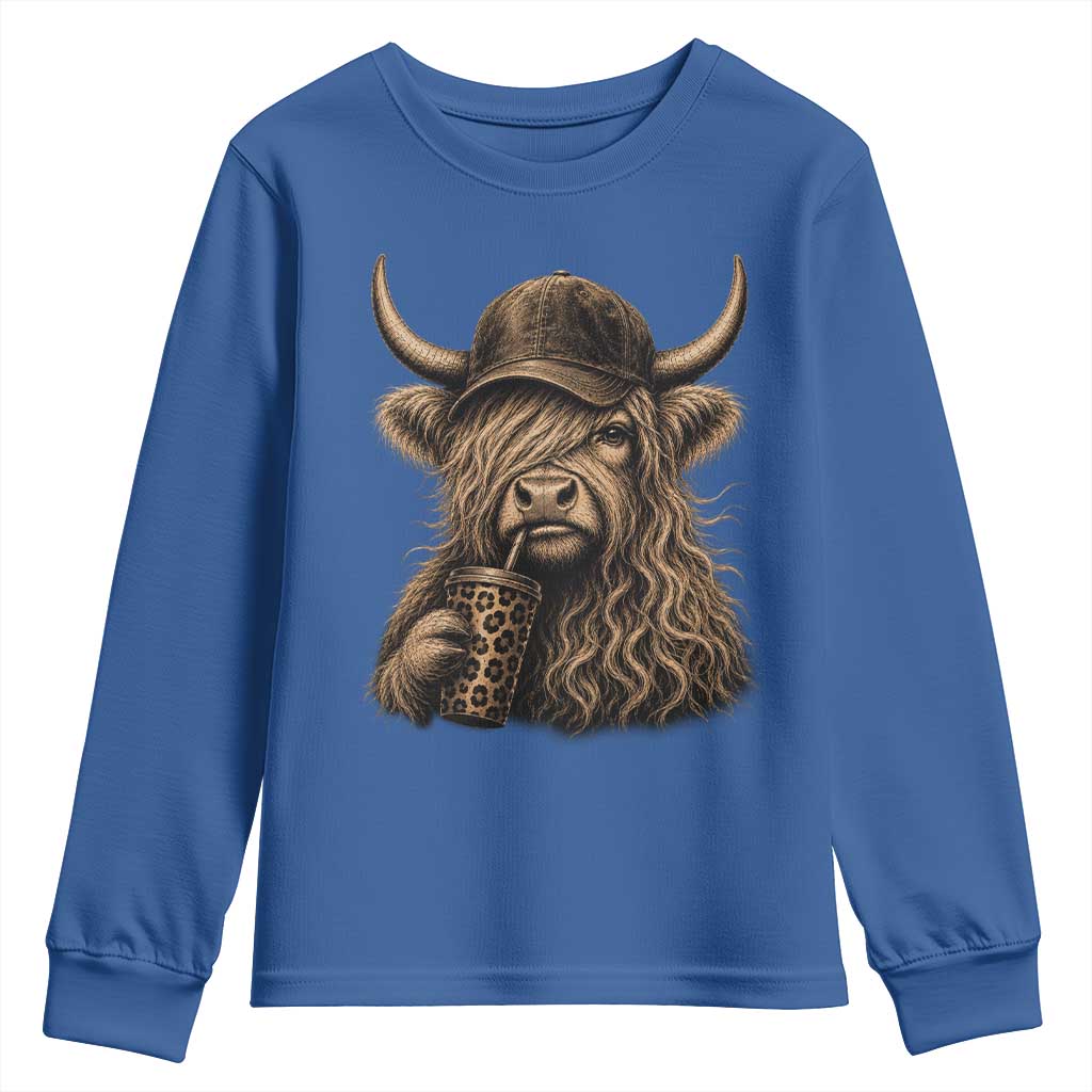 Highland Cow Funny Cute Coffee Lover Graphic Youth Sweatshirt