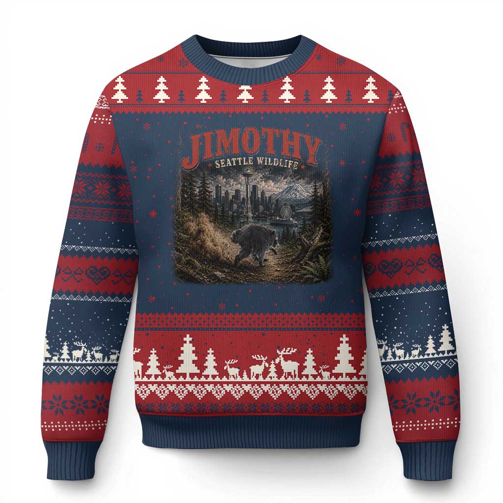 Vintage Jimothy Seattle Wildlife Raccoon Meme Ugly Christmas Sweater TS10 Navy Red Print Your Wear