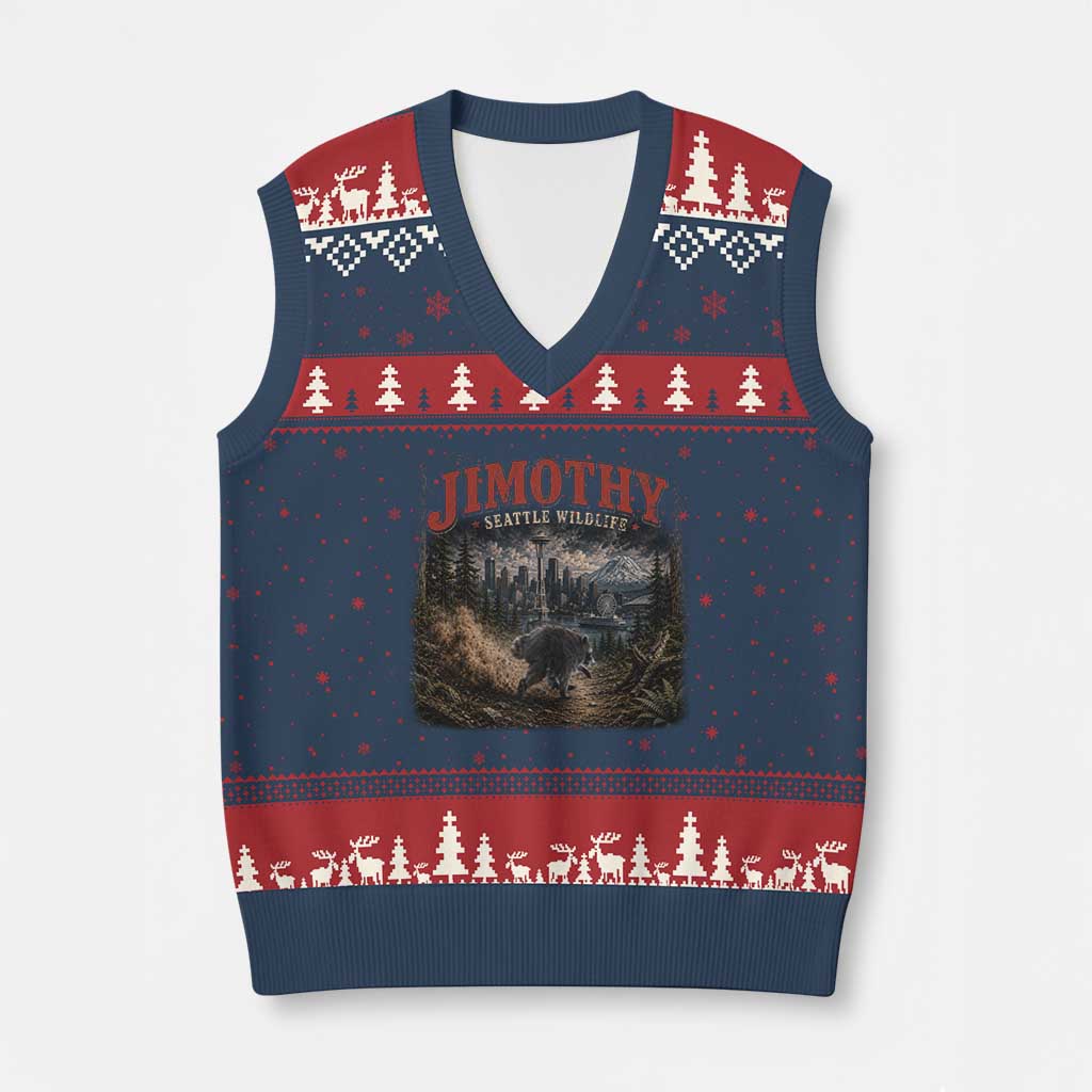 Vintage Jimothy Seattle Wildlife Raccoon Meme V-Neck Knit Sweater Vest TS10 Navy Red Print Your Wear