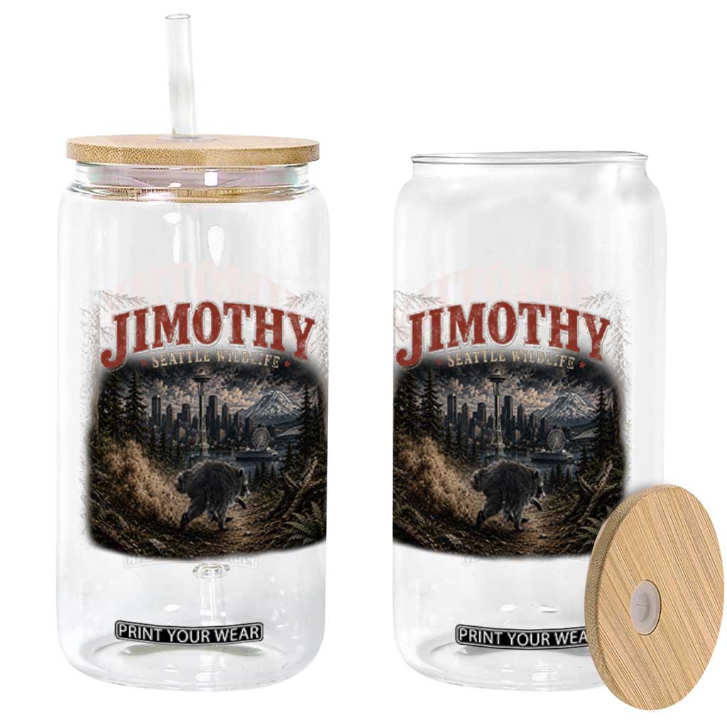 Vintage Jimothy Seattle Wildlife Raccoon Meme Glass Can
