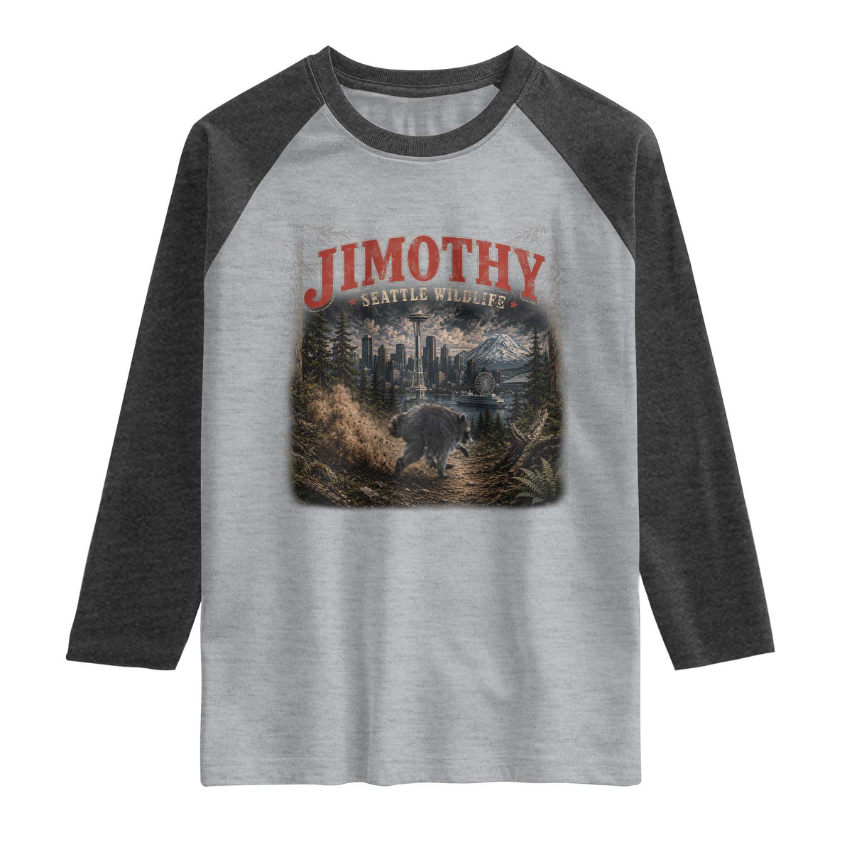 Vintage Jimothy Seattle Wildlife Raccoon Meme Raglan Shirt