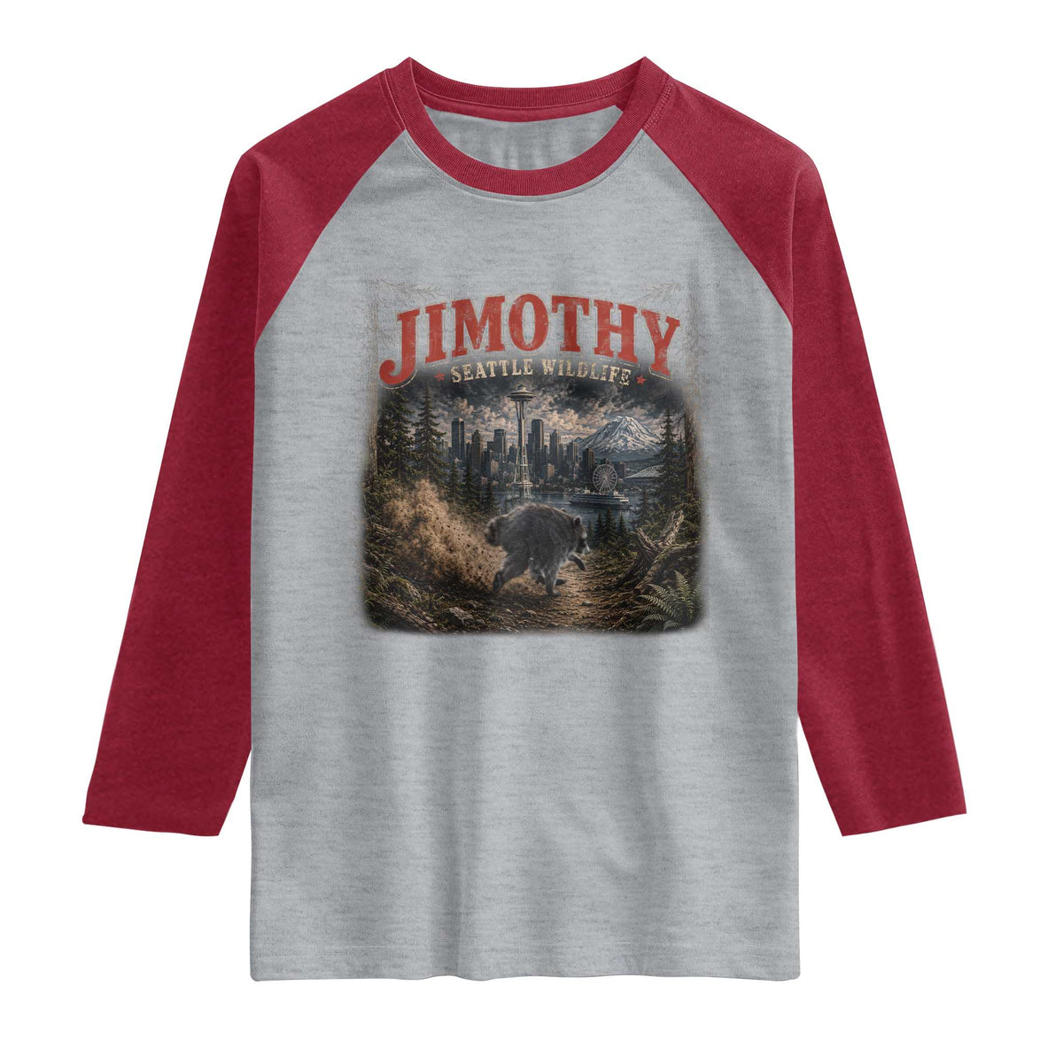 Vintage Jimothy Seattle Wildlife Raccoon Meme Raglan Shirt