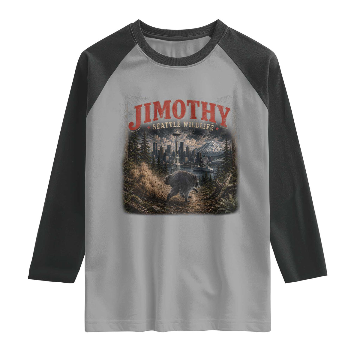 Vintage Jimothy Seattle Wildlife Raccoon Meme Raglan Shirt