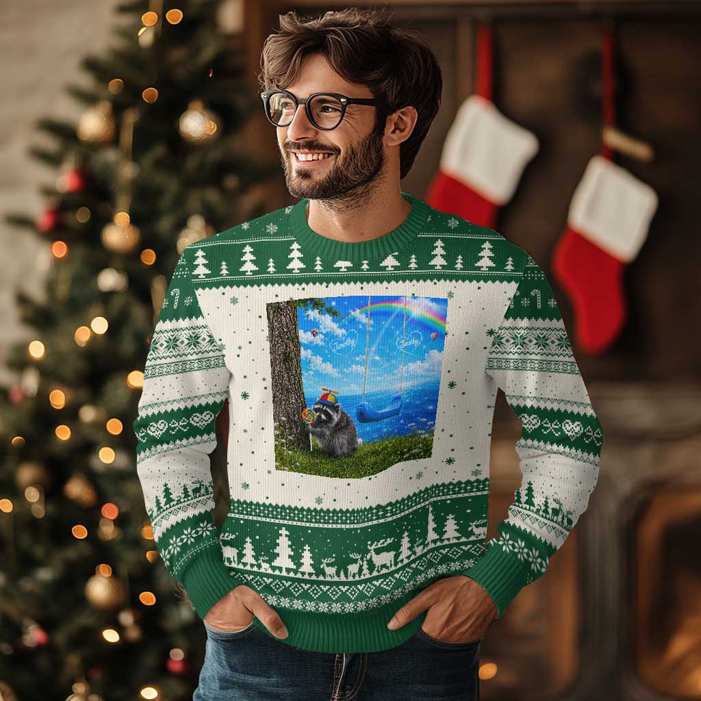 Jimothy Raccoon Dreamcore Ugly Christmas Sweater Seattle Trash Panda Gen Z Humor Rainbow Aesthetic