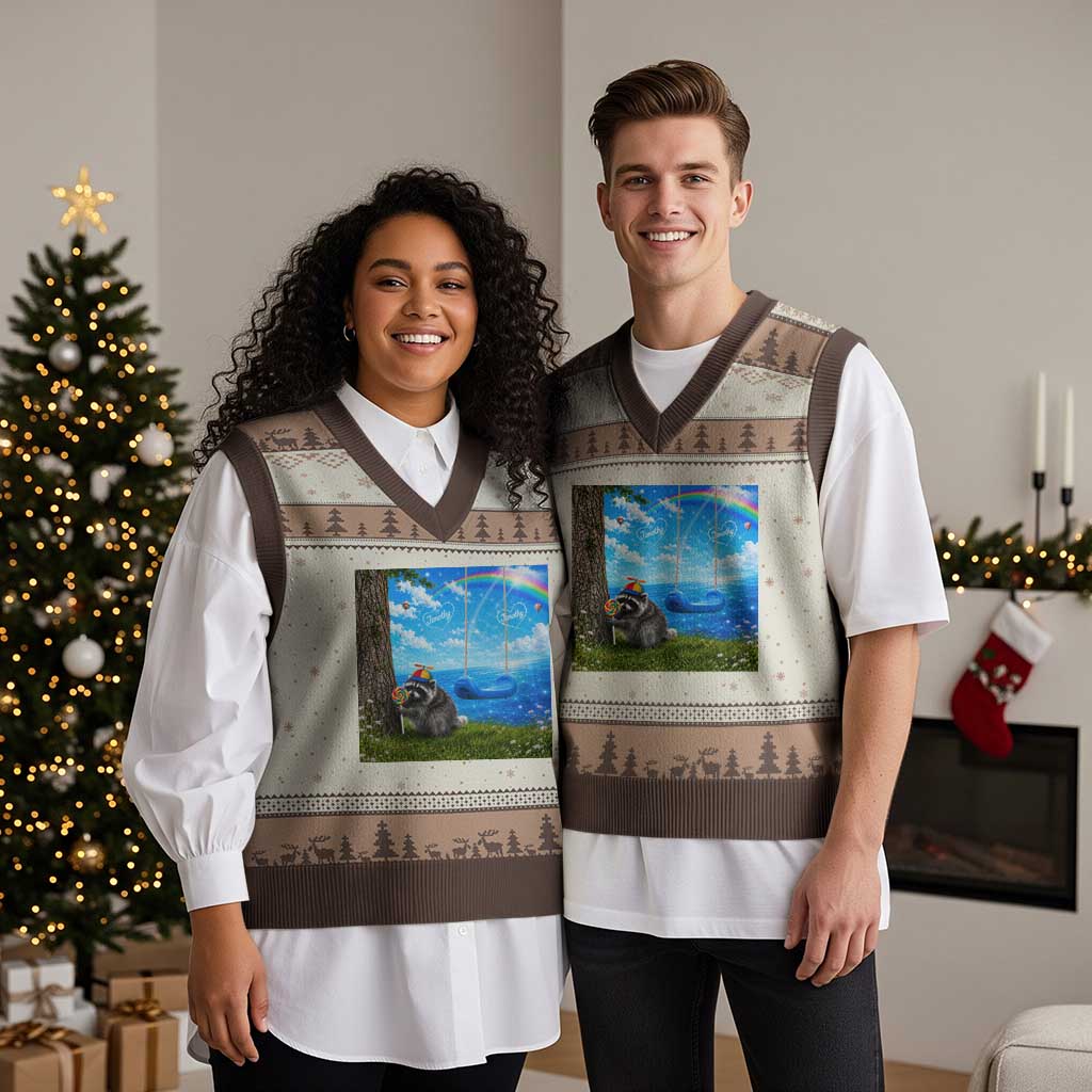 Jimothy Raccoon Dreamcore V-Neck Knit Sweater Vest Seattle Trash Panda Gen Z Humor Rainbow Aesthetic