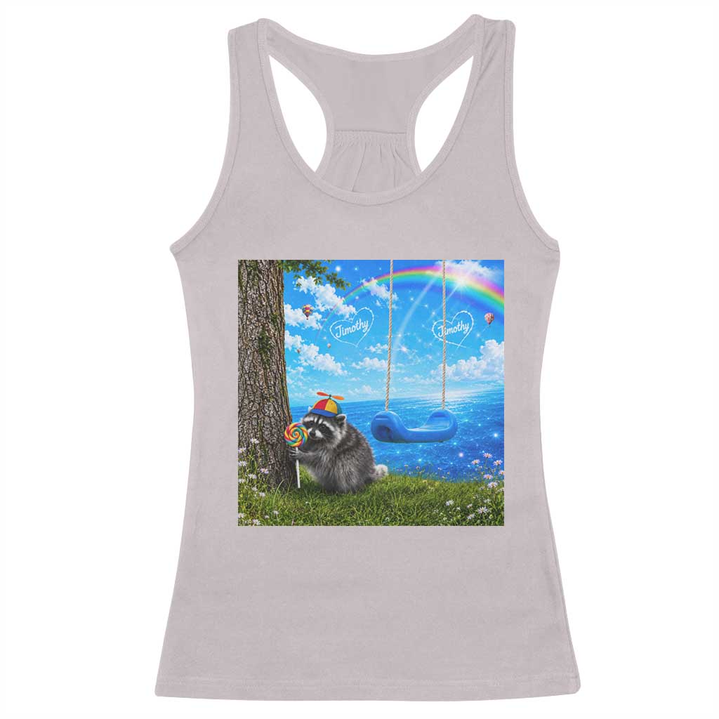 Jimothy Raccoon Dreamcore Racerback Tank Top Seattle Trash Panda Gen Z Humor Rainbow Aesthetic