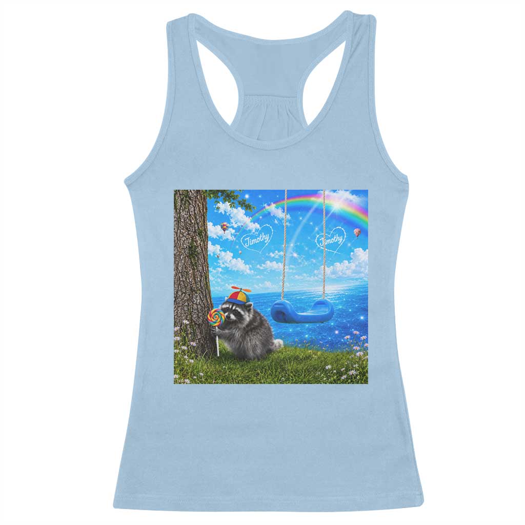 Jimothy Raccoon Dreamcore Racerback Tank Top Seattle Trash Panda Gen Z Humor Rainbow Aesthetic
