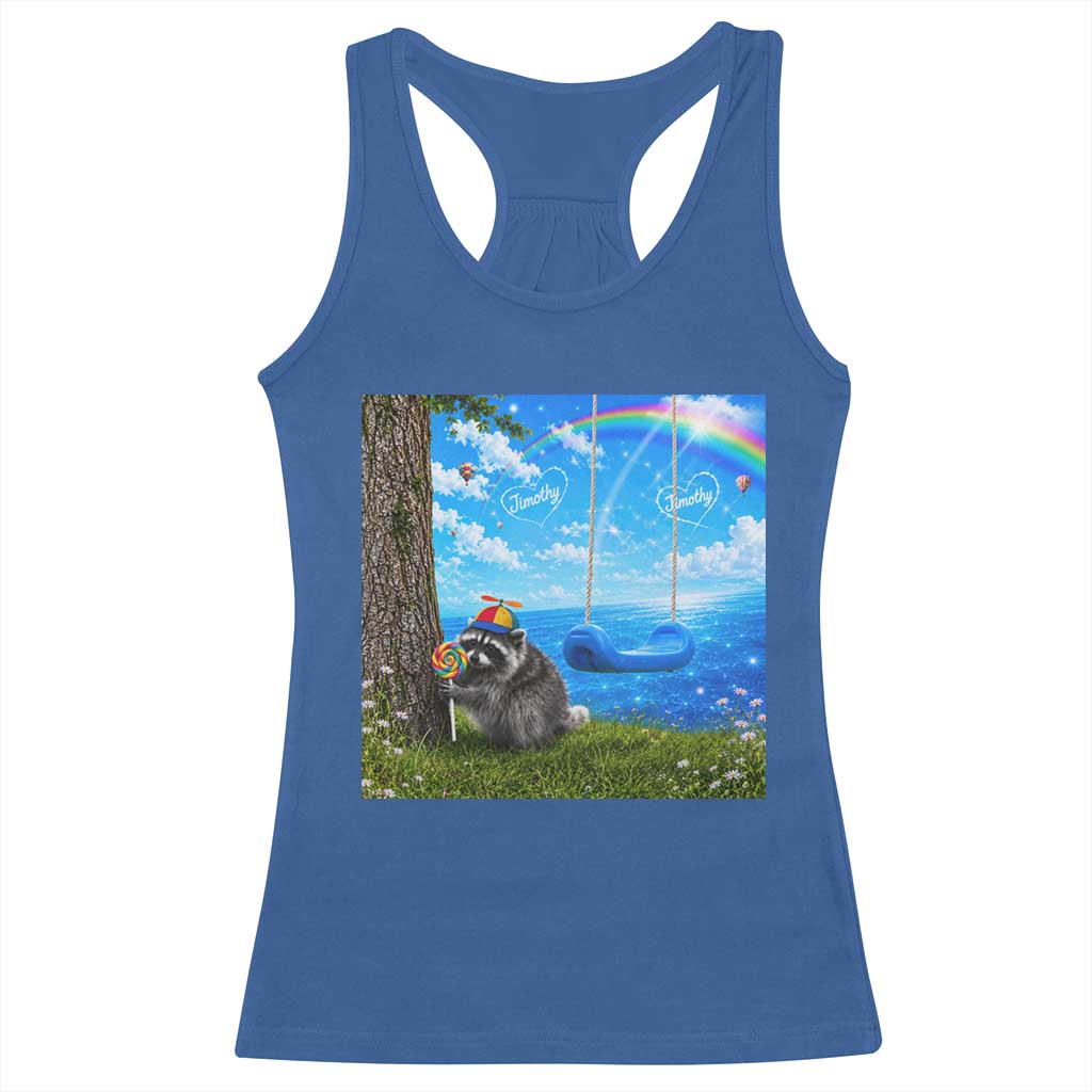 Jimothy Raccoon Dreamcore Racerback Tank Top Seattle Trash Panda Gen Z Humor Rainbow Aesthetic