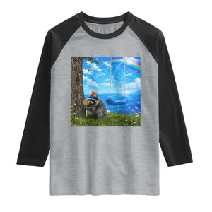 Jimothy Raccoon Dreamcore Raglan Shirt Seattle Trash Panda Gen Z Humor Rainbow Aesthetic