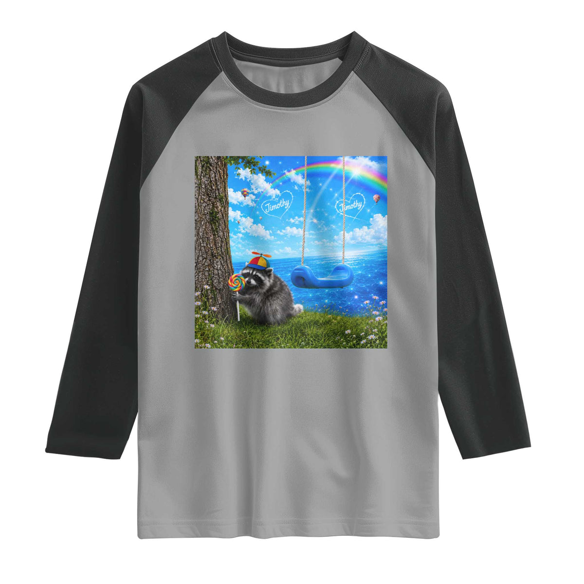 Jimothy Raccoon Dreamcore Raglan Shirt Seattle Trash Panda Gen Z Humor Rainbow Aesthetic